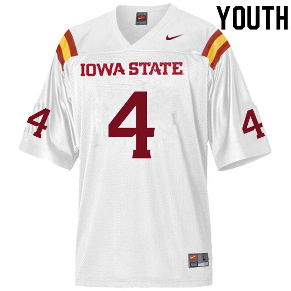 Youth #4 Johnnie Lang Iowa State Cyclones College Football Jerseys Sale-White - Click Image to Close